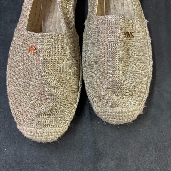 MICHAEL MICHAEL KORS Sz 7.5 Espadrille Shoes in Gold Slip On Canvas Flats NEW - Picture 3 of 11